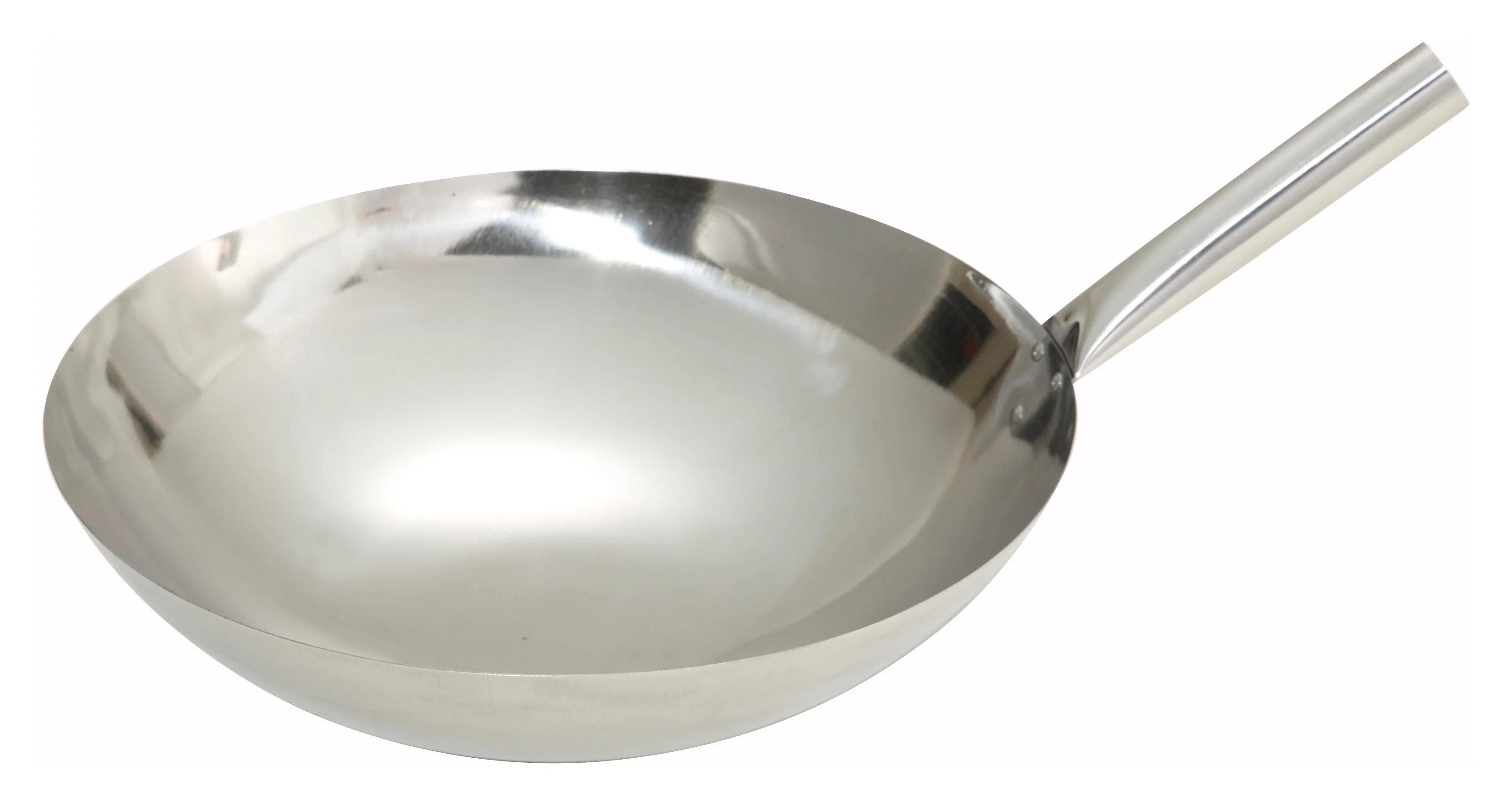 Winco WOK-14N 14 Inch Diameter Round Wok Pan Riveted Handle Stainless Steel Mirror Finish