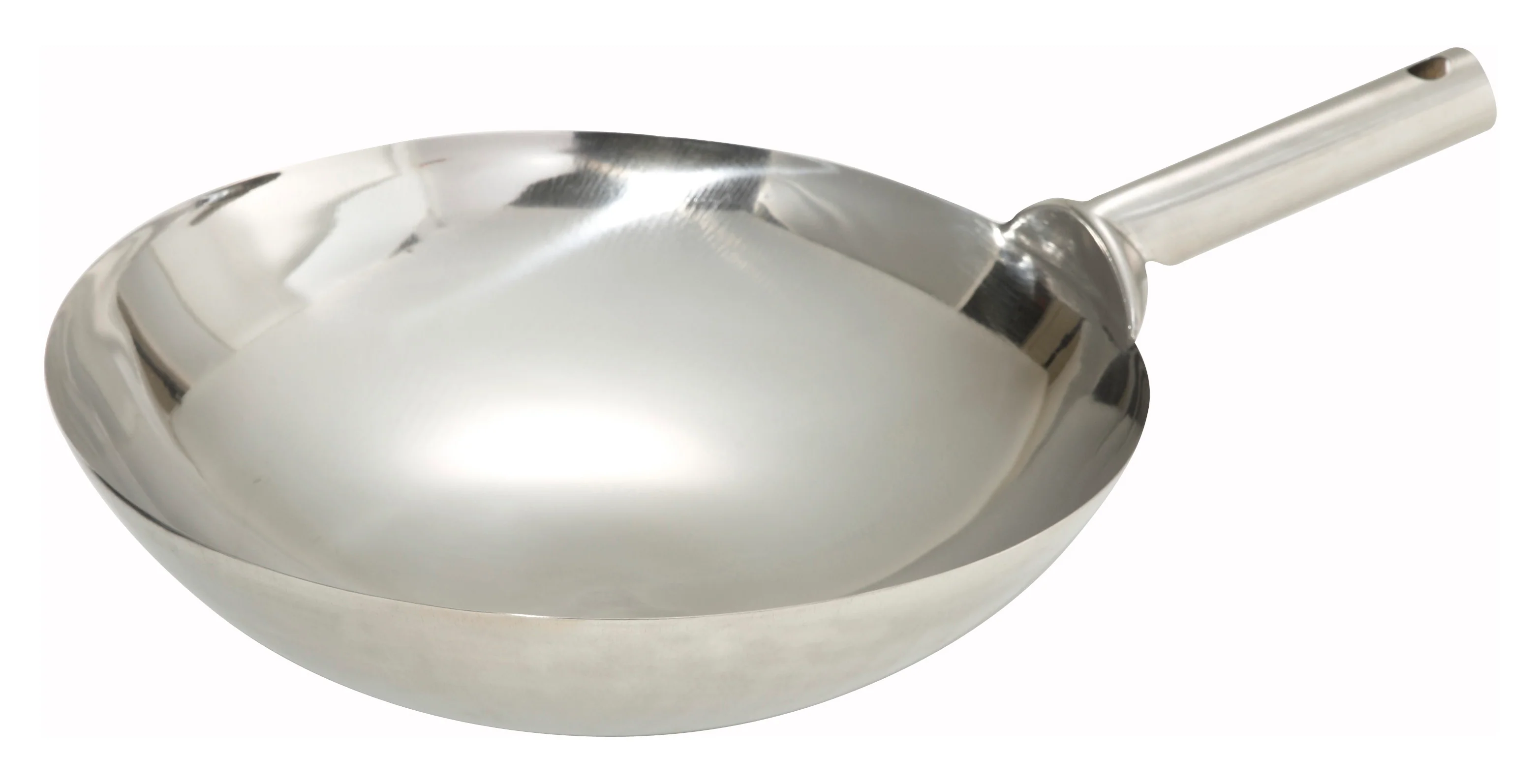 Winco WOK-16W 16 Inch Diameter Round Chinese Wok Pan with Welded Handle Stainless Steel Mirror Finish