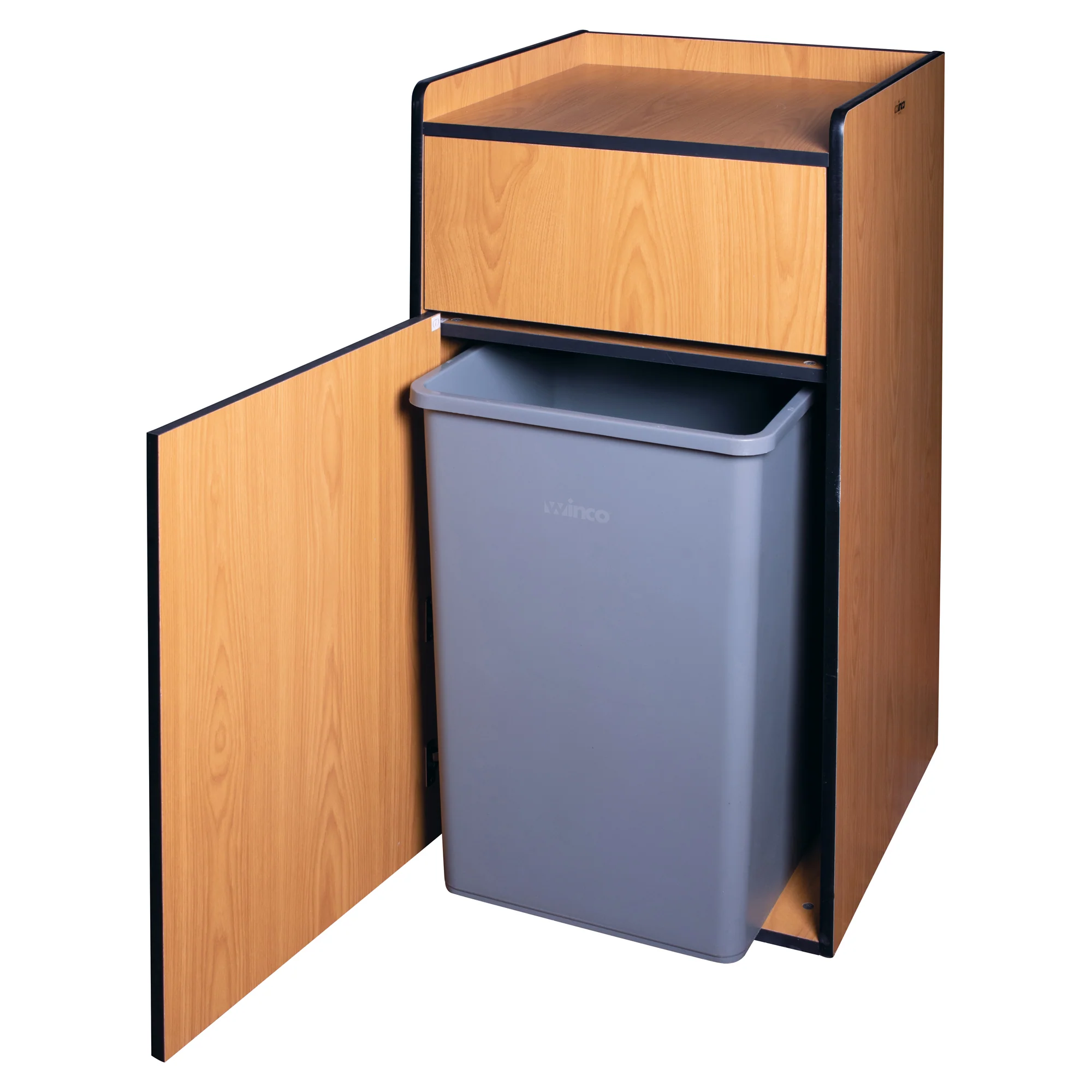 Winco WR-35 23-3/4 Inch Wood Waste Receptacle with Tray Top - Image 3