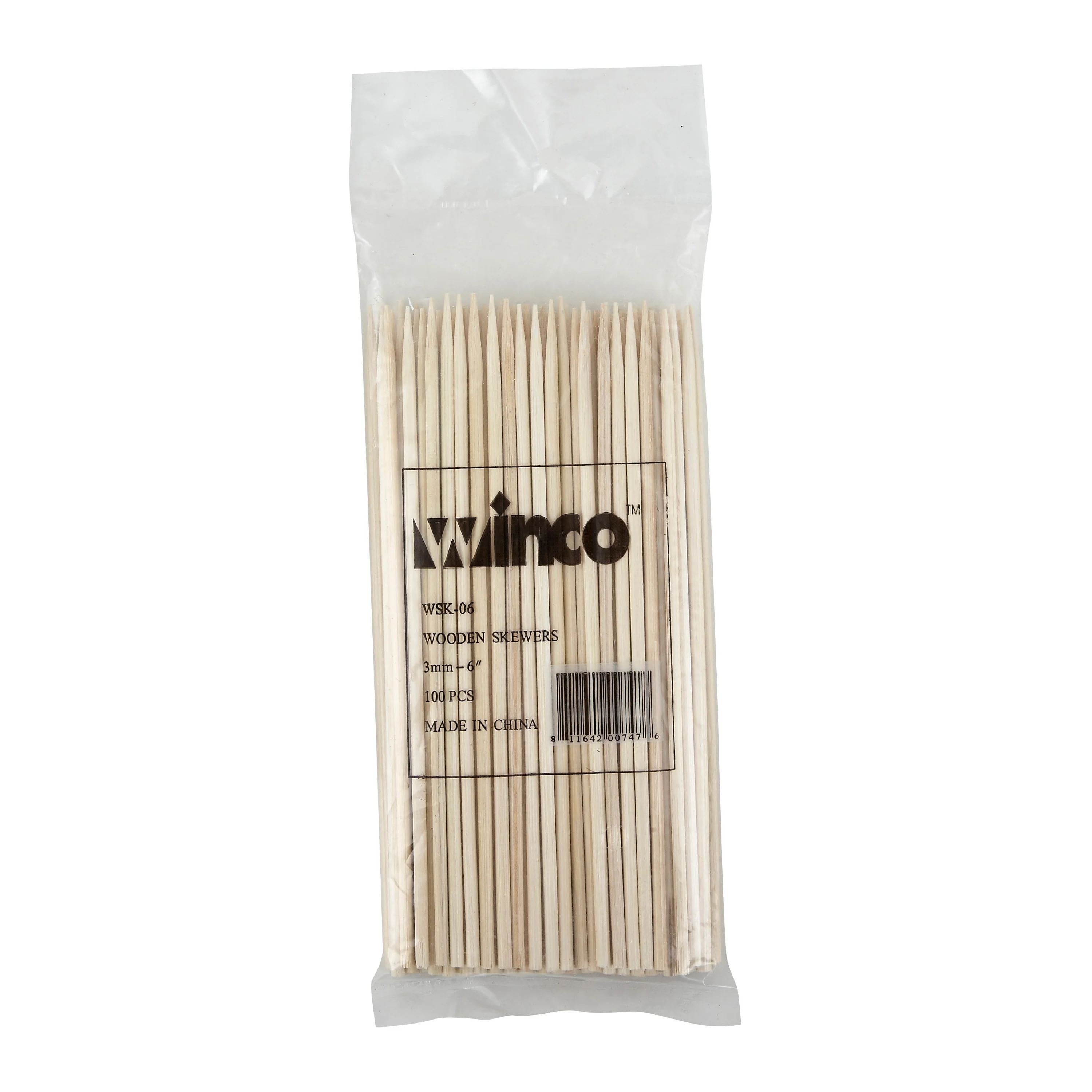 Winco WSK-06 6 Inch Bamboo Skewers Disposable 100 Count Pack - Image 2